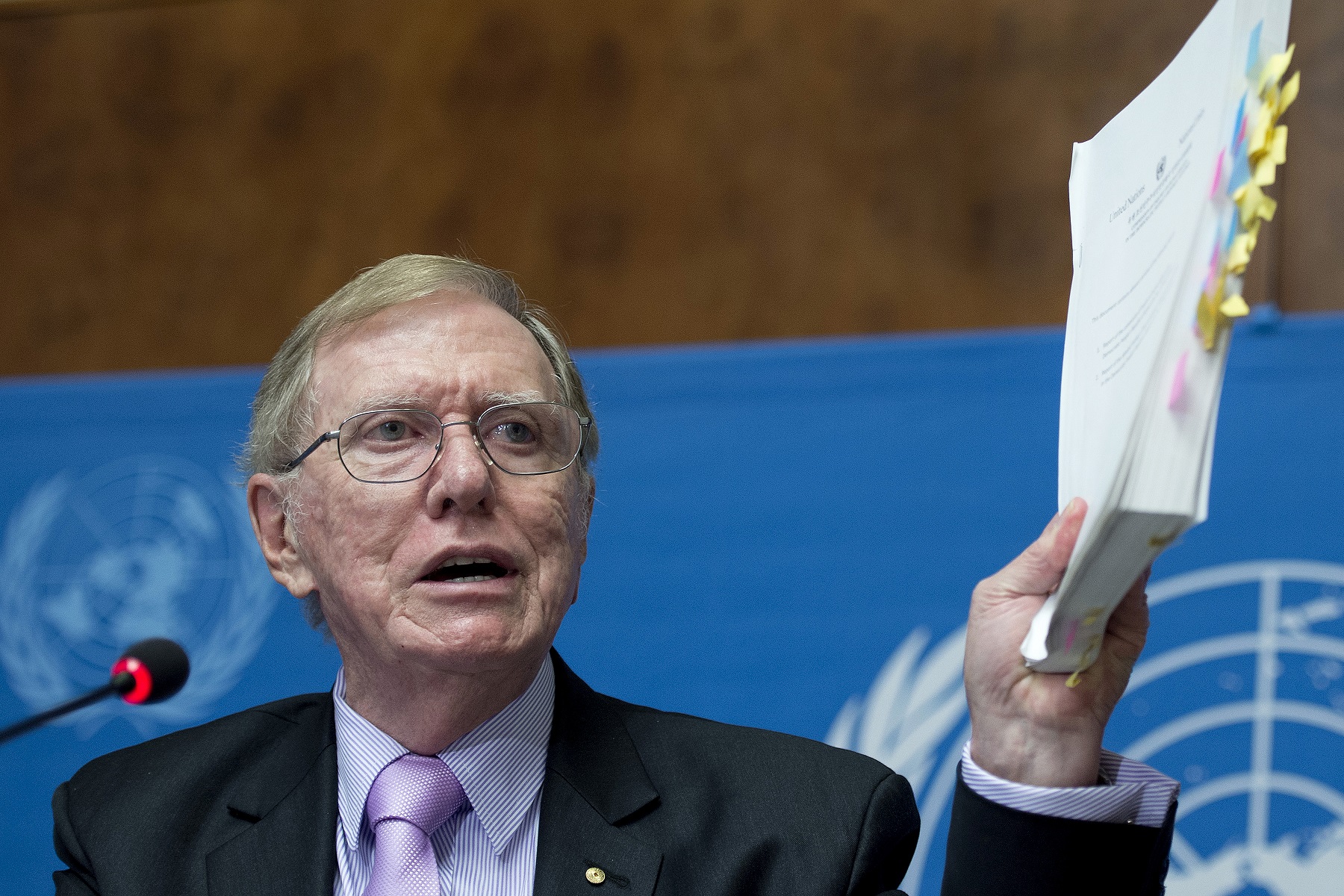 Michael Kirby - Chair of the Commission of Inquiry on Human Rights in the Democratic People's Republic of Korea during Launch of the report of the Commission of Inquiry on Human Rights in the Democratic People's Republic of Korea. Photo: UN Photo/Jean-Marc Ferré.