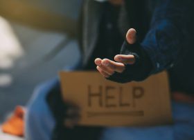 homeless man hand begging for food